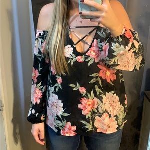 Charlotte Russe black and floral long sleeve top